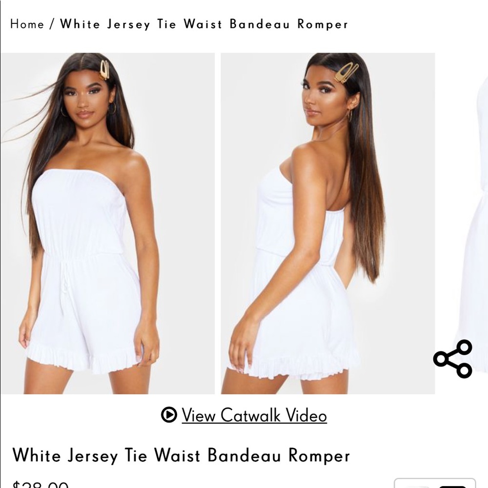White Tie Waist Bandeau Romper
